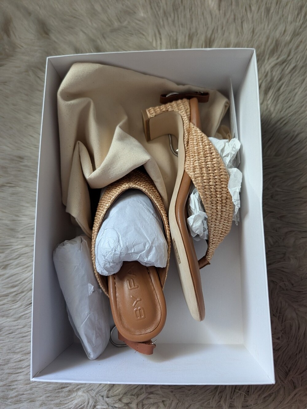NWT BY FAR Dasha Raffia Heel Sandal in Natural - Picture 8 of 16